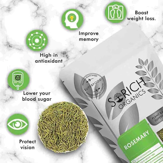 Sorich Organics Rosemary Leaves 100 Gram for Hair Growth and Seasoning Food and Herbal Rosemary Tea | Packed Clean, No Dust| High in Antioxidants | Improve Memory | Protect Vision | Lower Blood Sugar