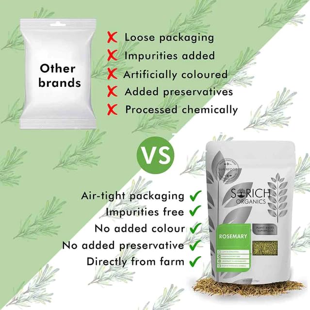 Sorich Organics Rosemary Leaves 100 Gram for Hair Growth and Seasoning Food and Herbal Rosemary Tea | Packed Clean, No Dust| High in Antioxidants | Improve Memory | Protect Vision | Lower Blood Sugar
