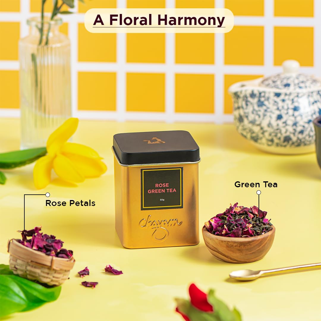 CHAYAM Kashmiri Kahwa Green Tea | 50g Loose Green Tea with Natural Saffron Flavour & Real Cardamom, Cinnamon, Cloves, Almond & Rose Petals | Boosts Immunity & Digestion | Authentic Kashmiri Chai