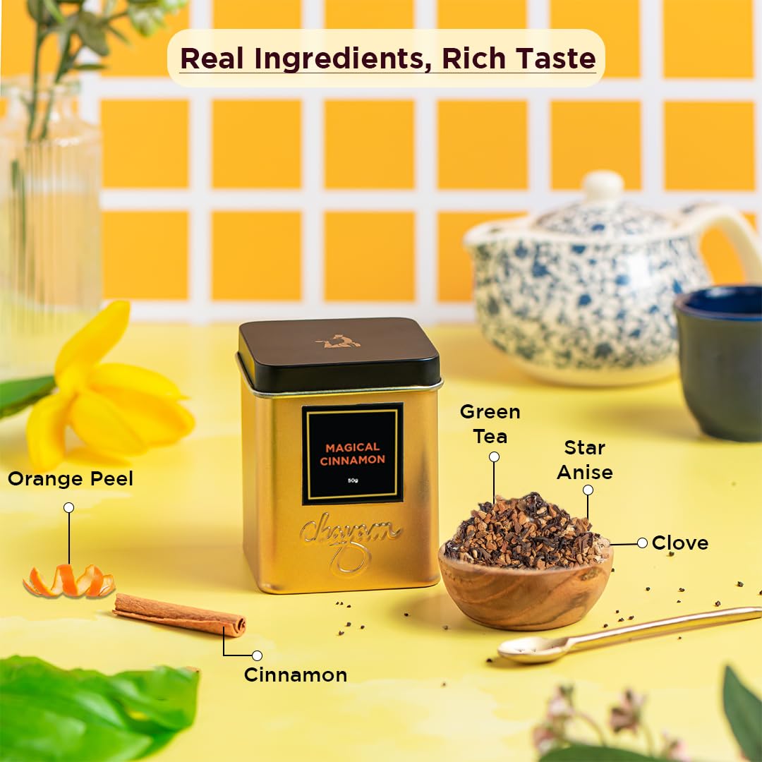 CHAYAM Kashmiri Kahwa Green Tea | 50g Loose Green Tea with Natural Saffron Flavour & Real Cardamom, Cinnamon, Cloves, Almond & Rose Petals | Boosts Immunity & Digestion | Authentic Kashmiri Chai