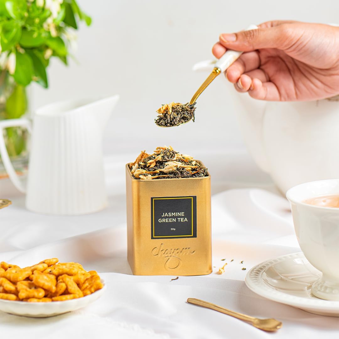 CHAYAM Kashmiri Kahwa Green Tea | 50g Loose Green Tea with Natural Saffron Flavour & Real Cardamom, Cinnamon, Cloves, Almond & Rose Petals | Boosts Immunity & Digestion | Authentic Kashmiri Chai