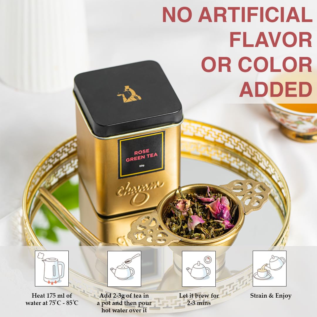 CHAYAM Kashmiri Kahwa Green Tea | 50g Loose Green Tea with Natural Saffron Flavour & Real Cardamom, Cinnamon, Cloves, Almond & Rose Petals | Boosts Immunity & Digestion | Authentic Kashmiri Chai