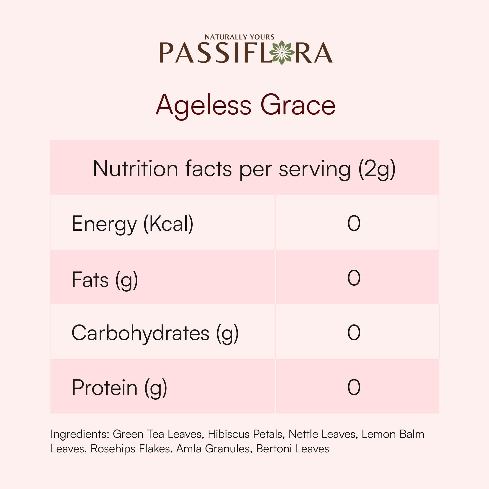Passiflora Ageless Grace Herb Blend | 100% Natural Herbal Tea Blend for Slow Aging & Rejuvenated Skin Health | Green Tea Hibiscus Nettle Amla Rosehips | 30+ Servings