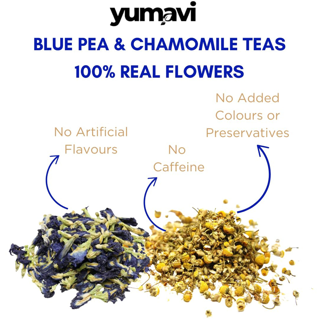 Yumavi Chamomile and Butterfly Pea Tea - 30 gm x 2 || No Harmful PET Jars or Plastic || Natural Antioxidant Tisanes || Immunity Booster & Stress Reliever || No Caffeine Herbal Tea
