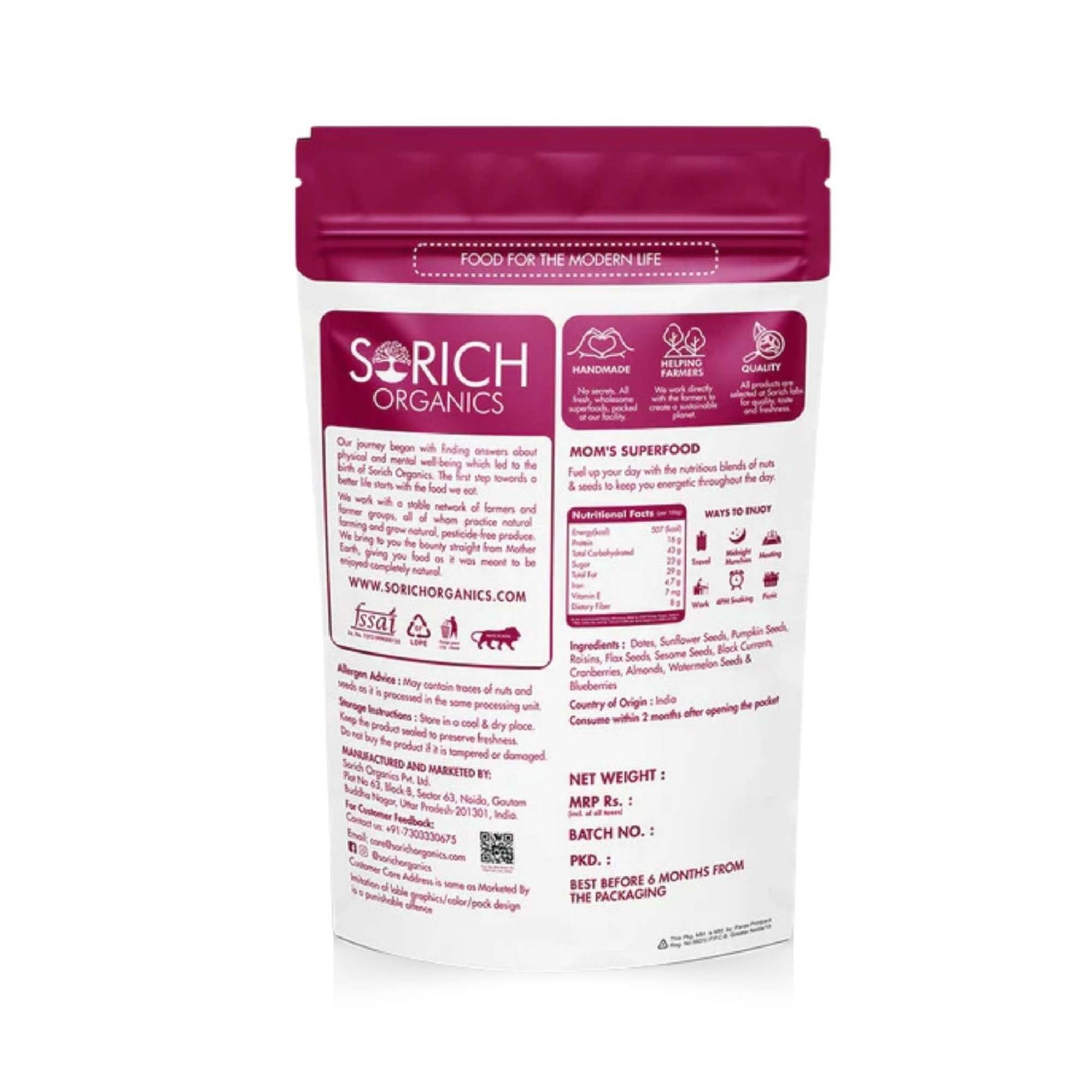 Sorich Organics 6-in-1 Seed Mix 900gm | Healthy Snacks | Mixed Seeds for Eating | Hair Growth | Immunity Booster | High Protein & Fibre | Gluten-Free Diet Food