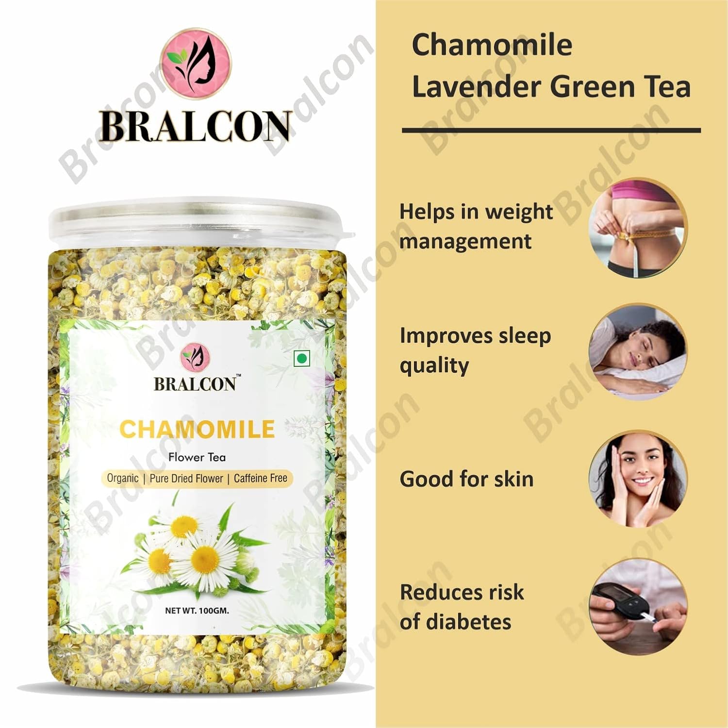 BRALCON Organic Chamomile Flower Tea - 100 Gm | Boost Immunity| Detox & Stress Relief