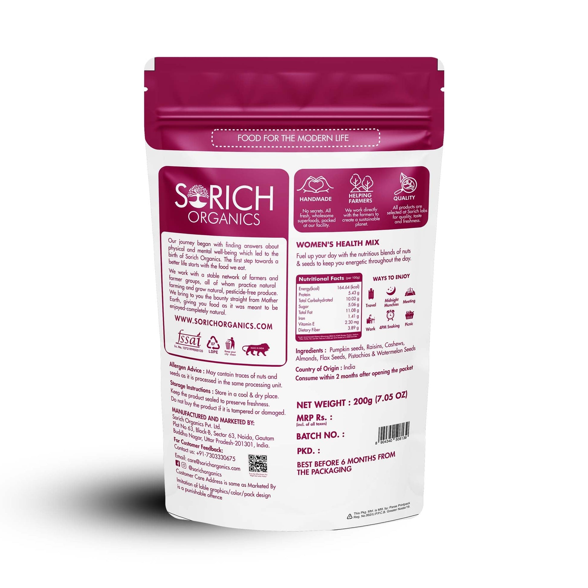 Sorich Organics 6-in-1 Seed Mix 900gm | Healthy Snacks | Mixed Seeds for Eating | Hair Growth | Immunity Booster | High Protein & Fibre | Gluten-Free Diet Food