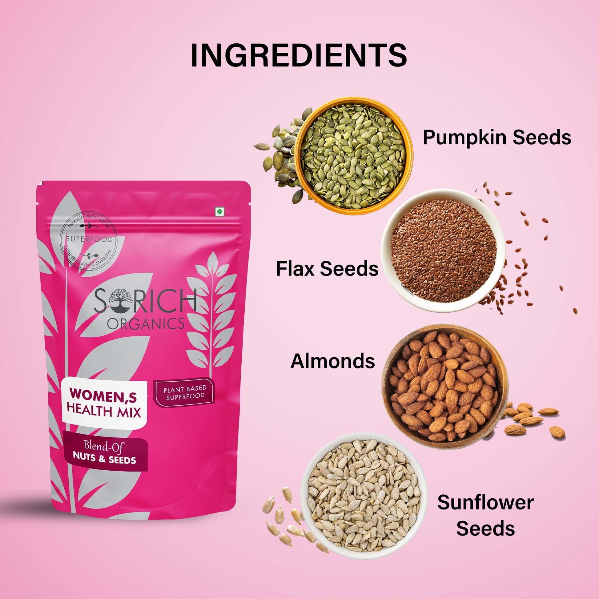 Sorich Organics 6-in-1 Seed Mix 900gm | Healthy Snacks | Mixed Seeds for Eating | Hair Growth | Immunity Booster | High Protein & Fibre | Gluten-Free Diet Food