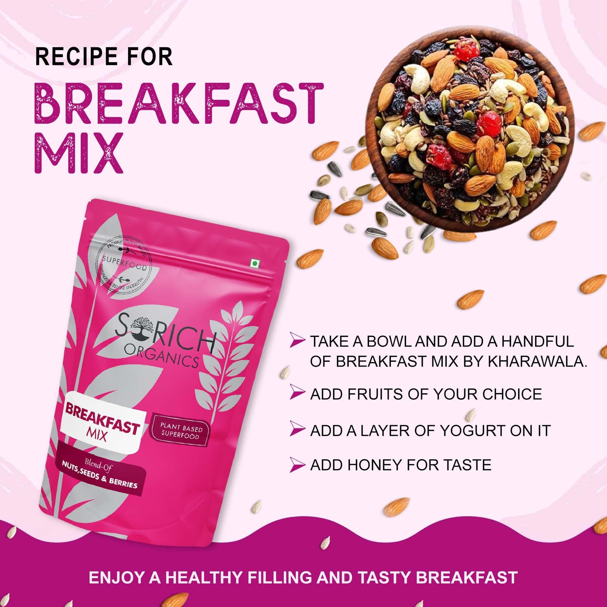 Sorich Organics 6-in-1 Seed Mix 900gm | Healthy Snacks | Mixed Seeds for Eating | Hair Growth | Immunity Booster | High Protein & Fibre | Gluten-Free Diet Food