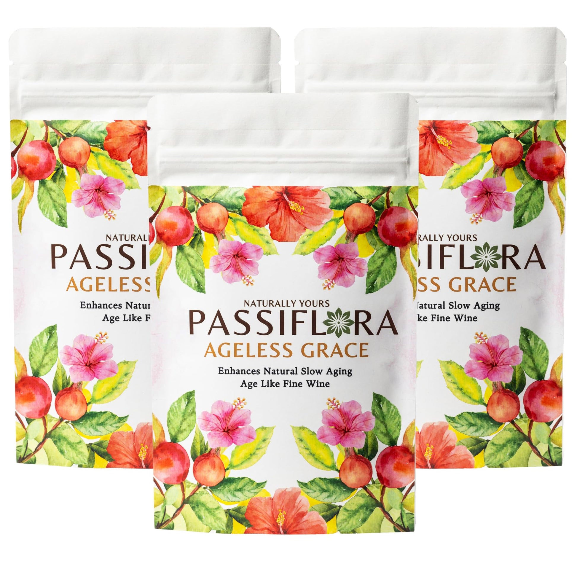 Passiflora Ageless Grace Herb Blend | 100% Natural Herbal Tea Blend for Slow Aging & Rejuvenated Skin Health | Green Tea Hibiscus Nettle Amla Rosehips | 30+ Servings