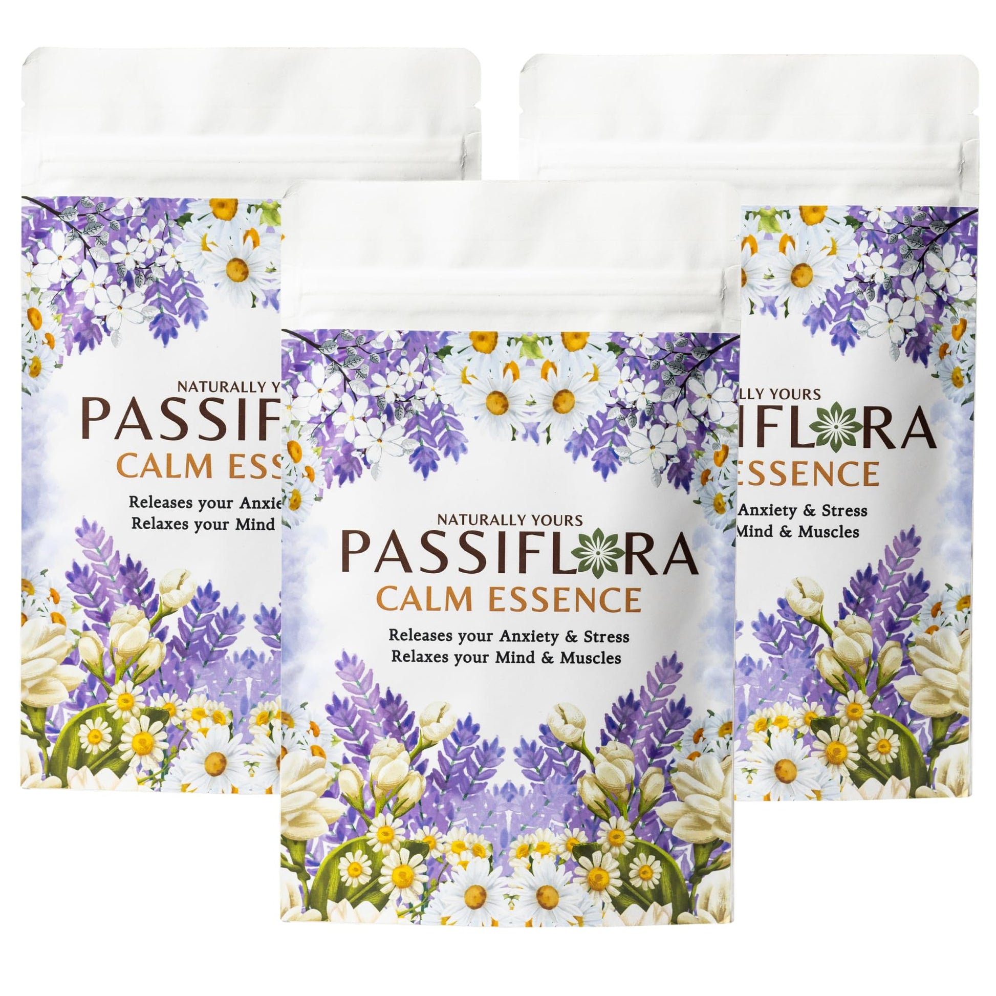 Passiflora Calm Essence Herb Tea | 100% Natural Herbal Tea Blend for Stress Relief & Relaxation | Lavender Chamomile Blue-Pea Ashwagandha Lemon-Balm Blend | 30+ Servings