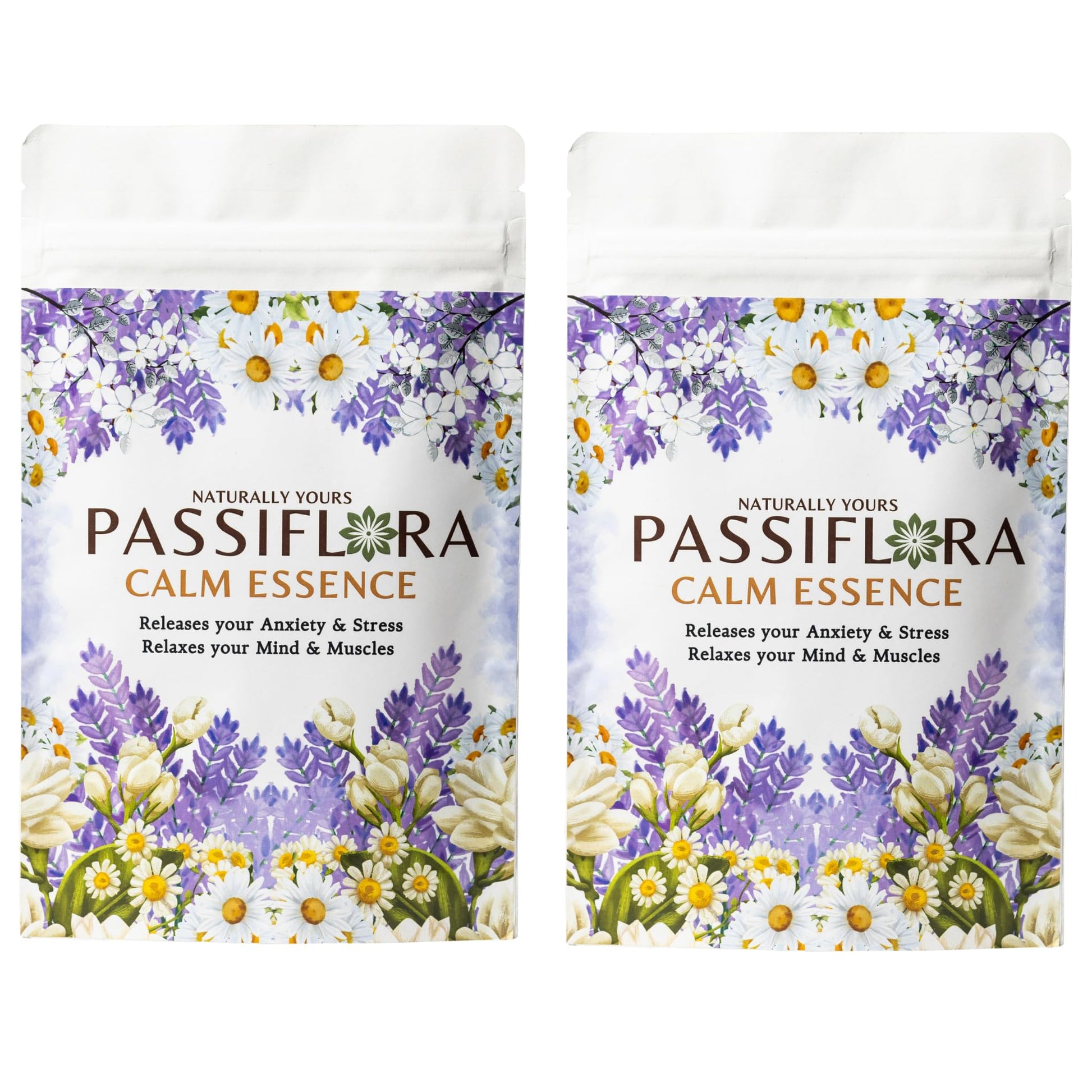 Passiflora Calm Essence Herb Tea | 100% Natural Herbal Tea Blend for Stress Relief & Relaxation | Lavender Chamomile Blue-Pea Ashwagandha Lemon-Balm Blend | 30+ Servings
