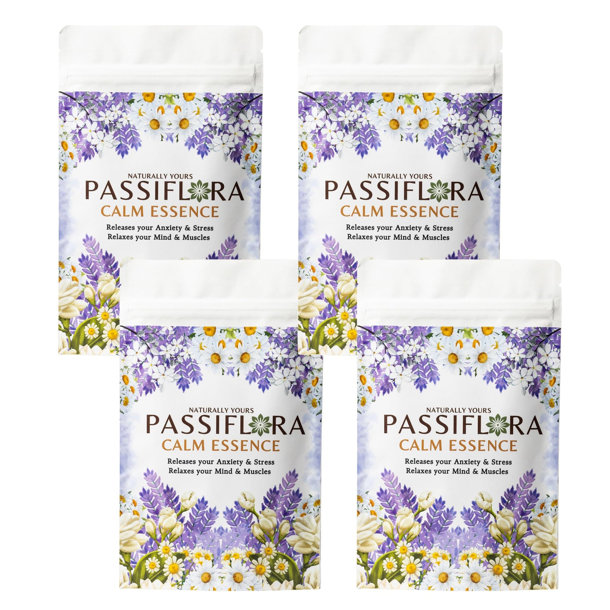 Passiflora Calm Essence Herb Tea | 100% Natural Herbal Tea Blend for Stress Relief & Relaxation | Lavender Chamomile Blue-Pea Ashwagandha Lemon-Balm Blend | 30+ Servings